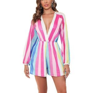 Sparkly Sequined Multicolored Sz Large Lined Romper 1 pc Shorts Outfit NEW NWOT